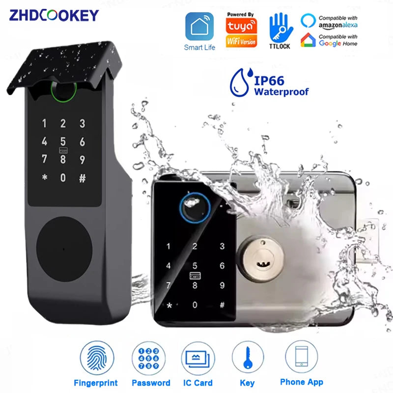 Waterproof Tuya Wifi Smart Lock Fingerprint RFID Card Passcode APP Remote Control TTLock Bluetooth Entry Electronic Rim Lock