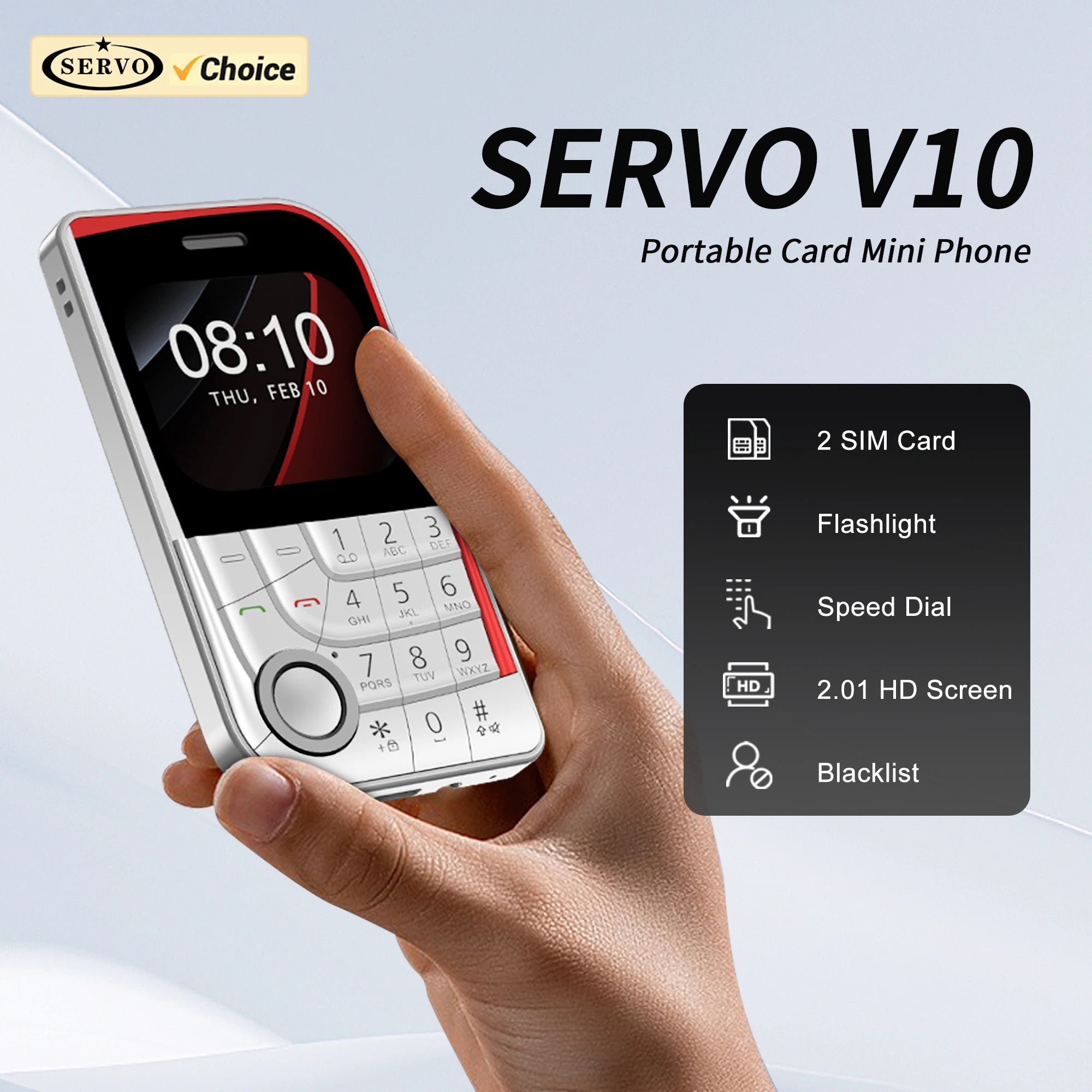 SERVO V10 Card Phone 2.01" Display 2G GSM Dual SIM Standby MP3/MP4 Magic Voice Speed Dial Torch Button Small Cellular Telephones