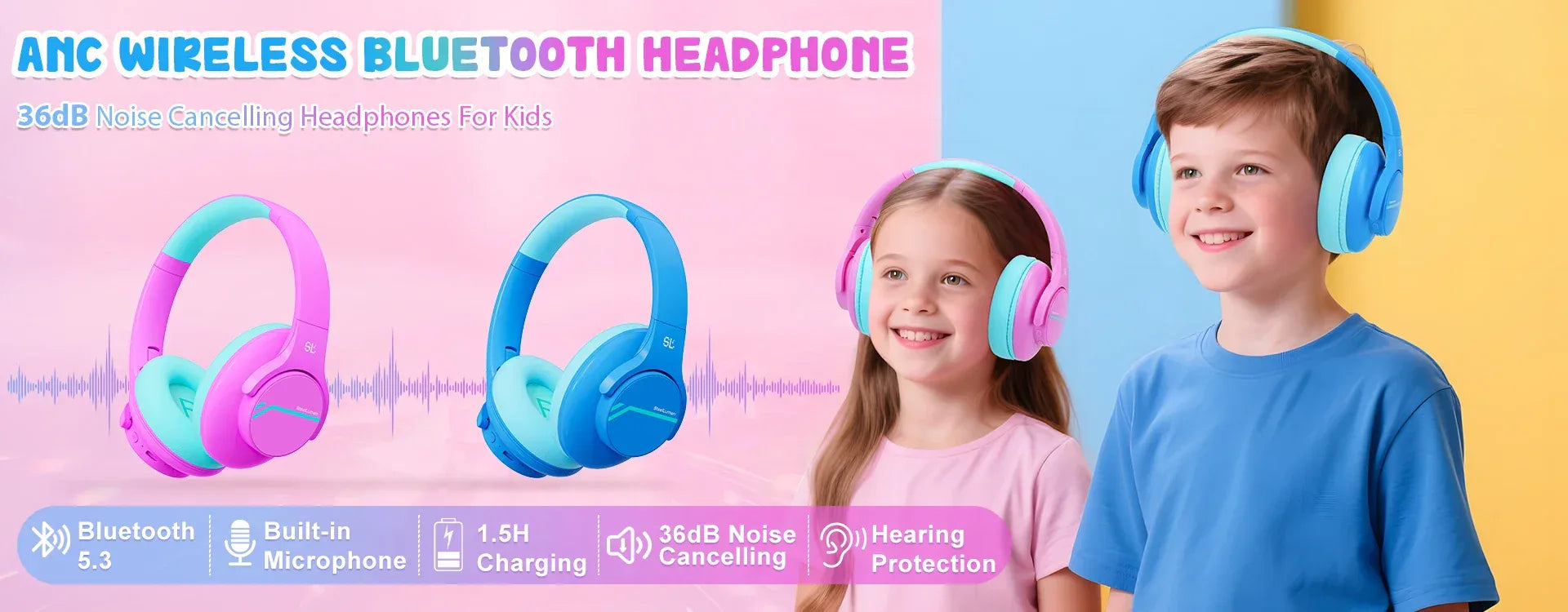 Kids Headphones Wired for School 85/94dB Volume Limiter Foldable Stereo Sound Headset with Mic for Kids Girls Learning Tablet PC Tidesmit