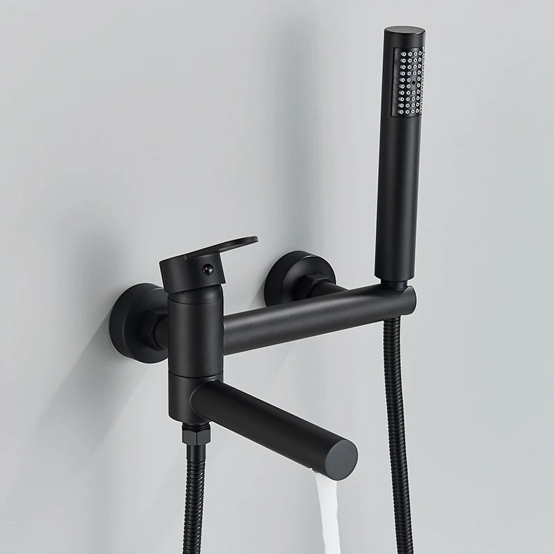 Matte Black Bathtub Faucet Swivel Spout Shower Faucet Wall Mounted Hot Cold Water Mixer For Bathroom Chrome Bath Shower Faucet