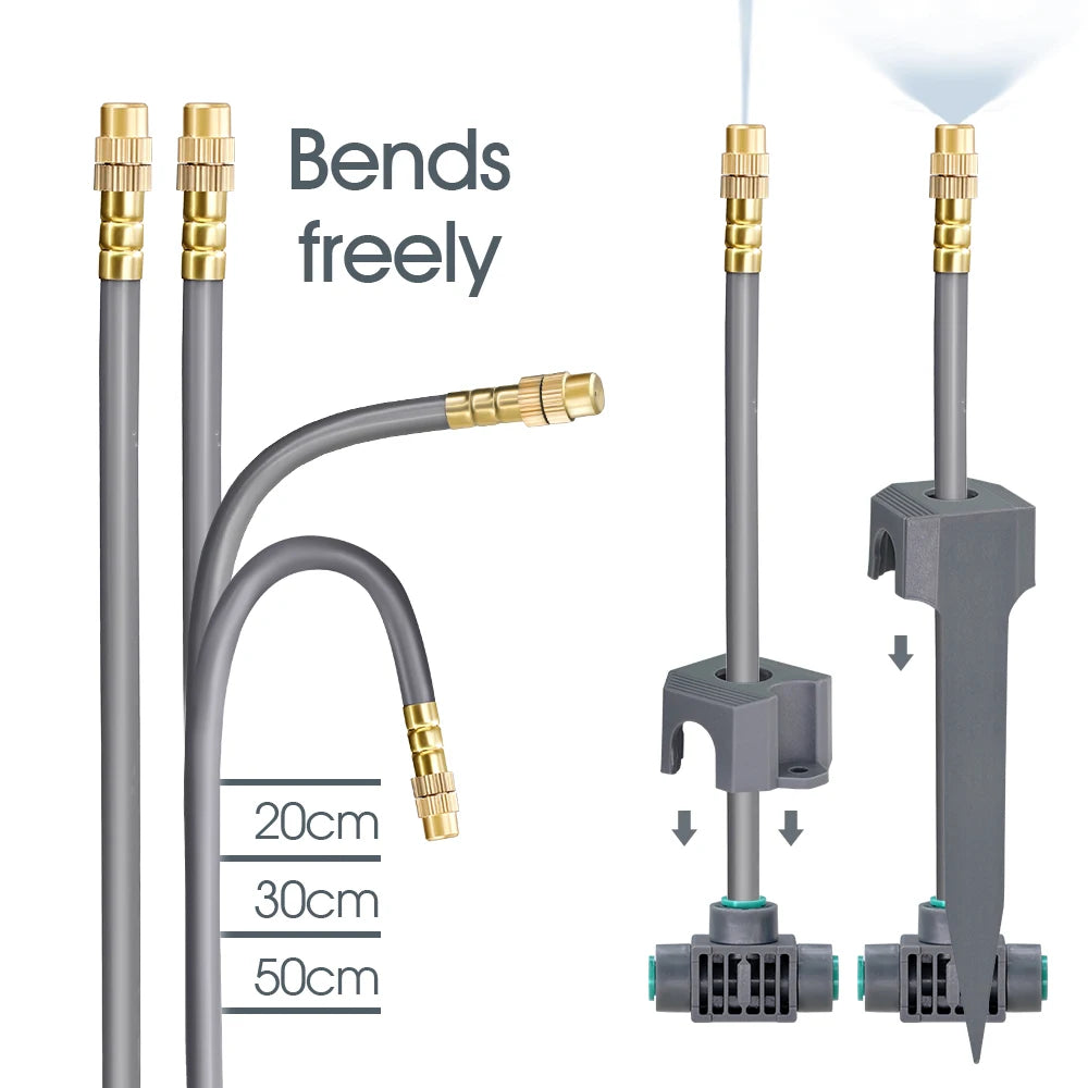 MUCIAKIE Advanced Garden Misting Irrigation System - 20cm Flexible Brass Nozzle with Quick Connect for 1/4" Hose,Garden Farm