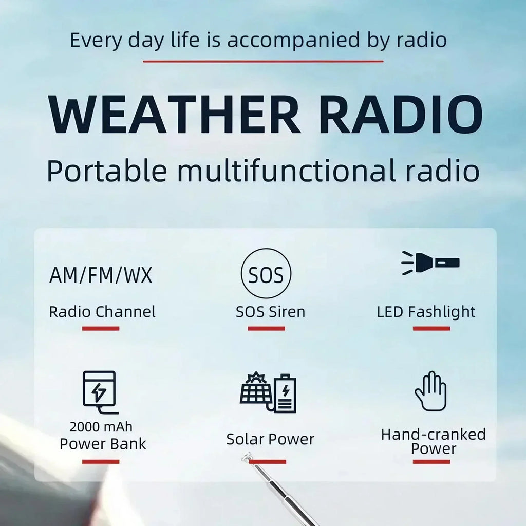 STONEGO 2000mA Outdoor Emergency Radio Portable Power Generation Radio Disaster Prevention Solar Hand Crank Radio AM/FM Radio