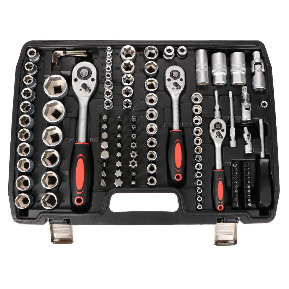 Podofo 172PCs 24-Tooth Socket Set Car Repair Tool Ratchet Spanner Wrench Set for Workshop or Garage 1/2-inch 3/8" and 1/4" Ratchet Wrench Tool Kit
