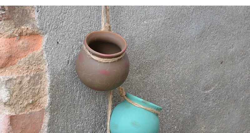 4PCS Outdoor Home Garden Hanging Flowerpot Ceramic Vertical Flowerpot Plant Succulent Flowerpot Vase Wall Railing Decoration
