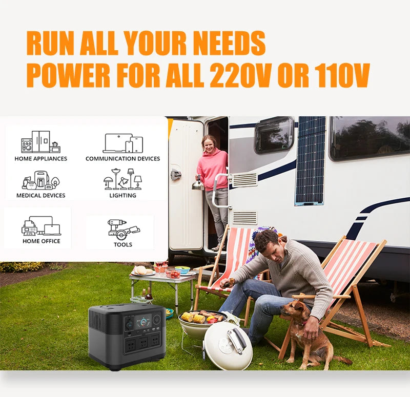 2026 new 220V 110V 1200W portable power station with solar panels, 1000Wh foldable,