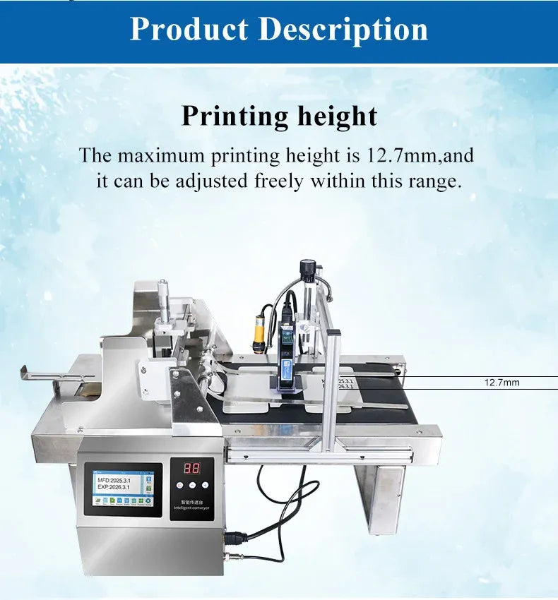 Paging label printer showing adjustable printing height over label path