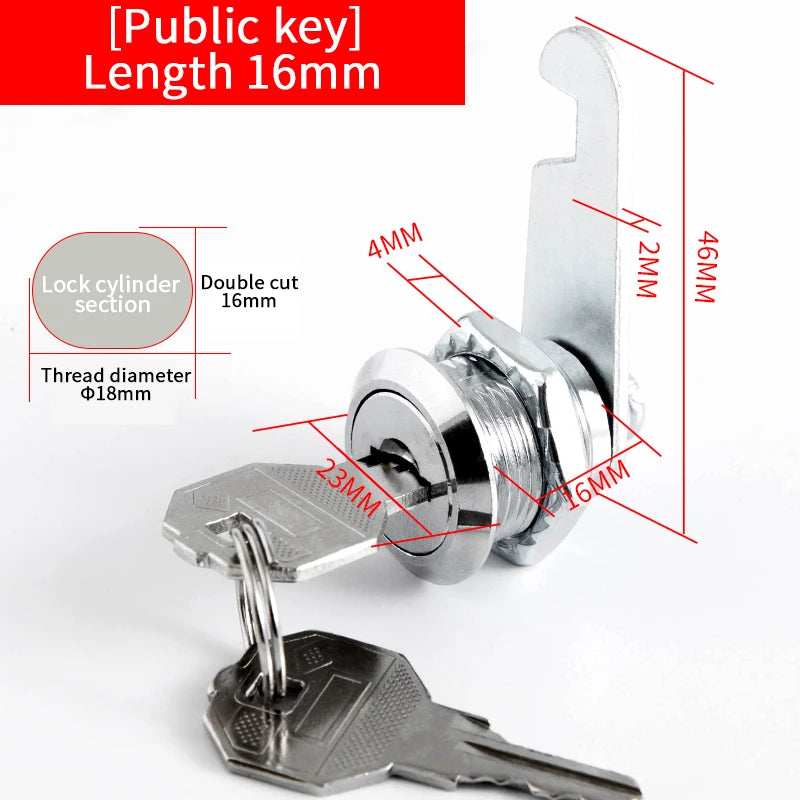 5/20SETS Metal Cylinder Cabinet Security Locker Cam Lock With 2 Keys Same Key Different Key Security Mailbox Lock Drawer 16mm