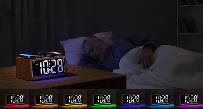 Wooden Digital Alarm Clock with Wireless Charger & Bluetooth Speaker Tidesmit