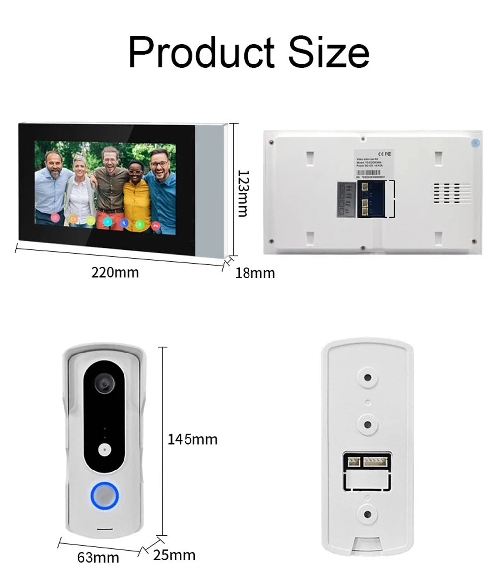 New 2 Wire Video Intercom System 7'' Color Touch Screen Tuya Wifi 1080P  Rainproof Call Panel IR Camera for Home Villa Buil