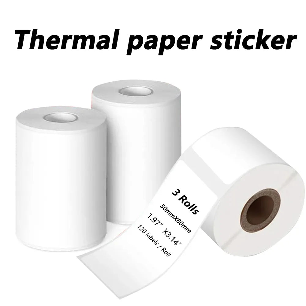 White thermal label paper rolls with square barcode sticker sheets