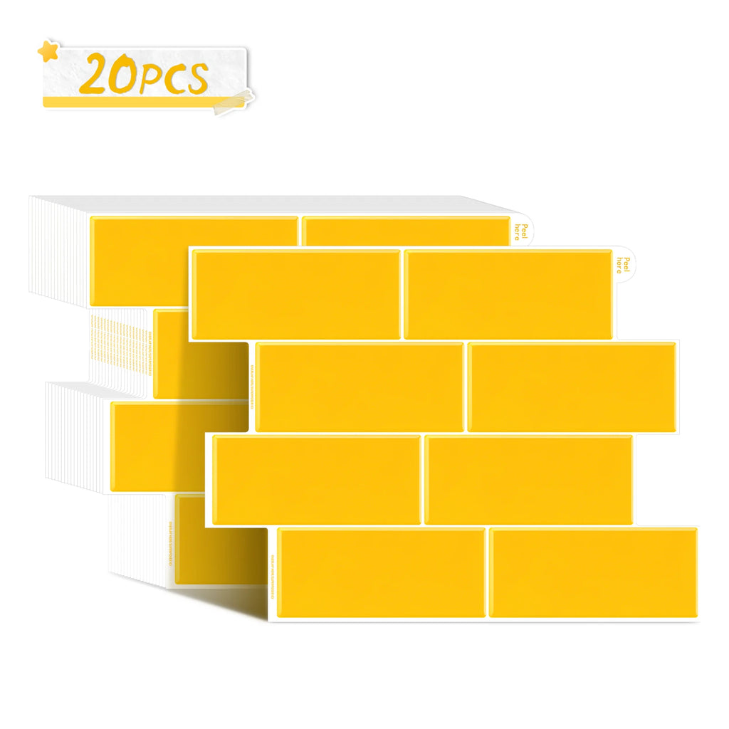 5/10/20pcs Bright Yellow Subway Peel and Stick Backsplash Tiles, Waterproof Self Adhesive Wall Stickers for Kitchen Bathroom