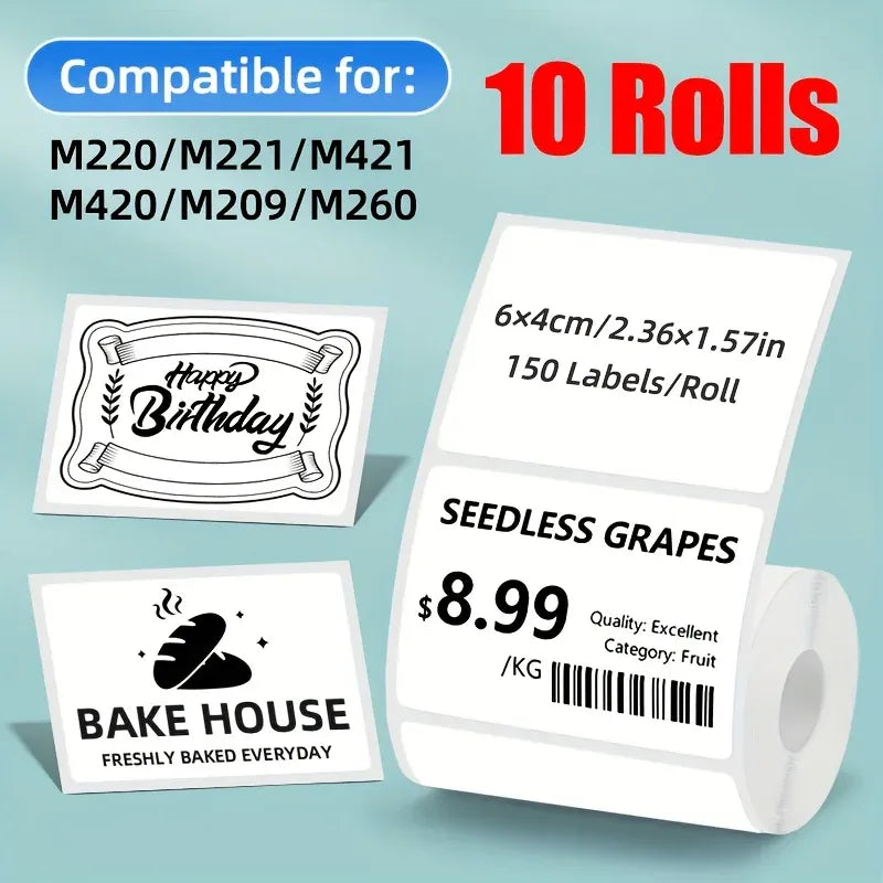 White rectangular thermal label roll, blank barcode labels, 6x4 cm