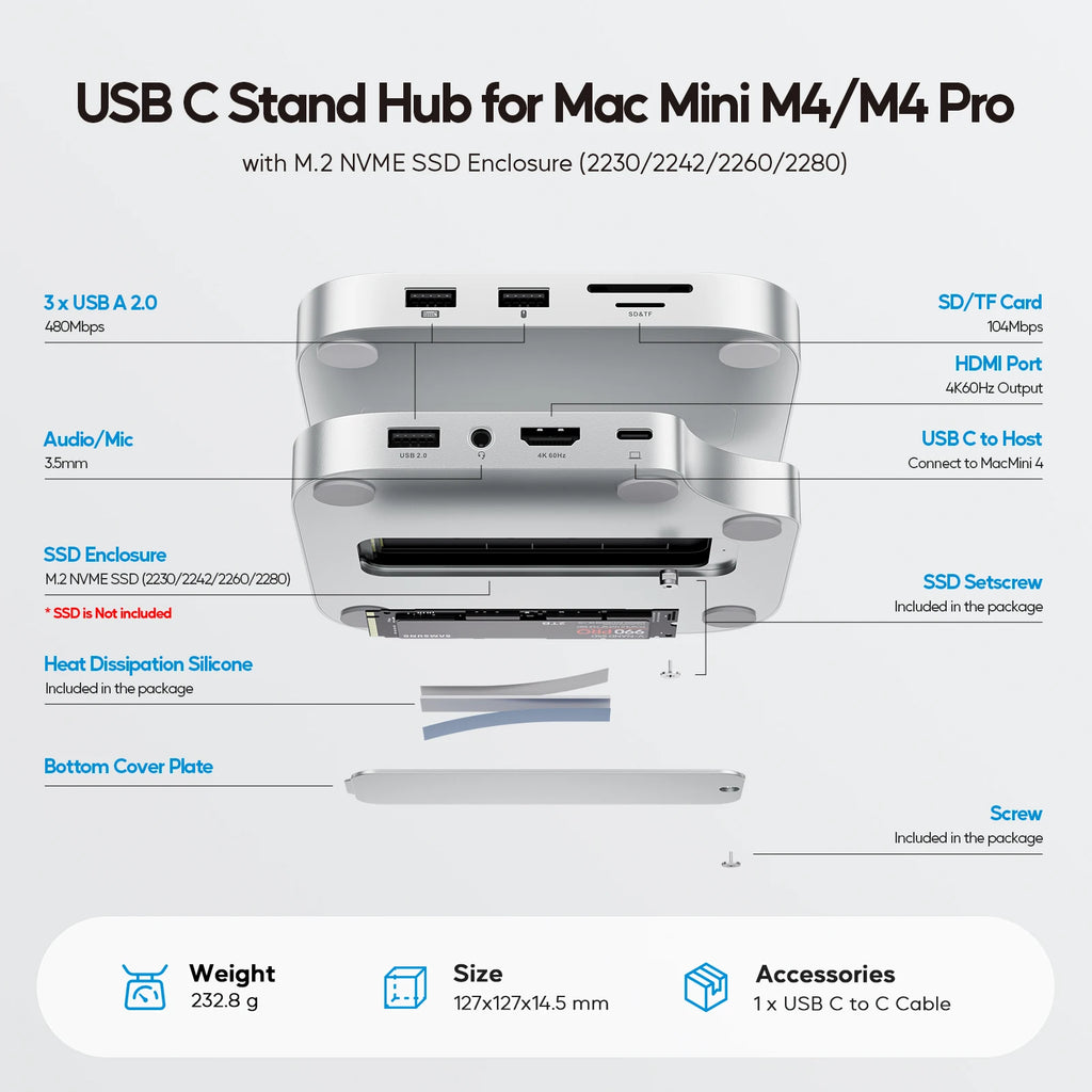Mac Mini M4 Dock with 4TB SSD Enclosure & 4K HDMI Hub | Tidesmit Tidesmit