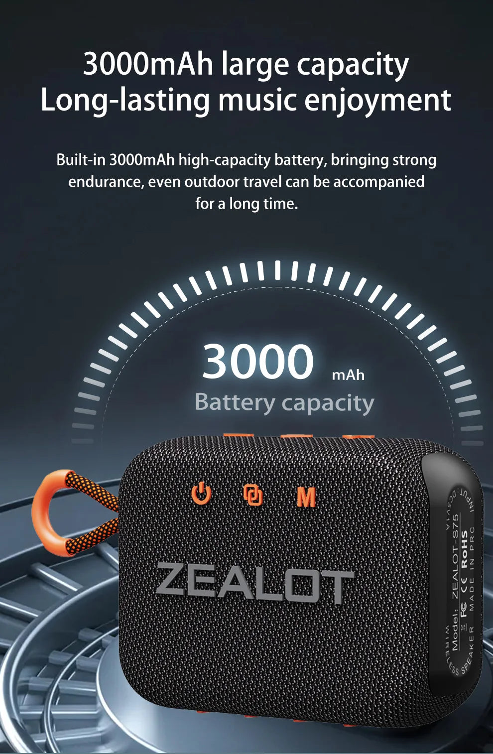 ZEALOT-S75 10W Portable Subwoofer Wireless Shower Speaker, Hifi Sound Quality, Dual Pairing, 3000mAh Battery, 16 Hours Playtime