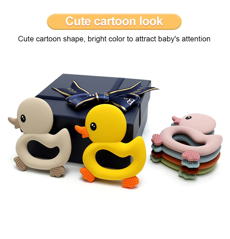 New Arrival Baby Teether Cartoon Duck Shape Silicone Teether Pacifier Clip Baby Toy Teething Accessories