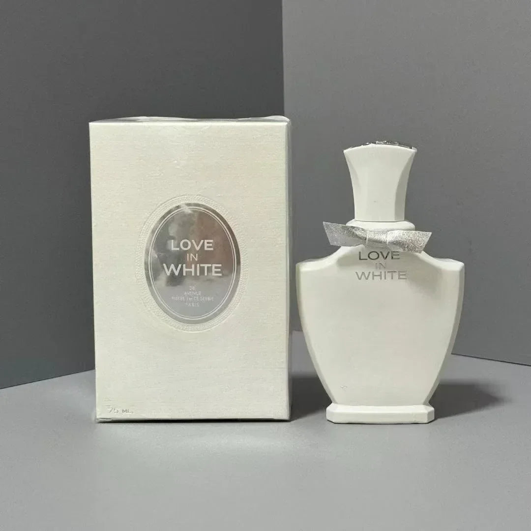 Creed Love in White women's floral EDP in a signature white bottle with silver bow, 75ml luxury perfume fragrance.