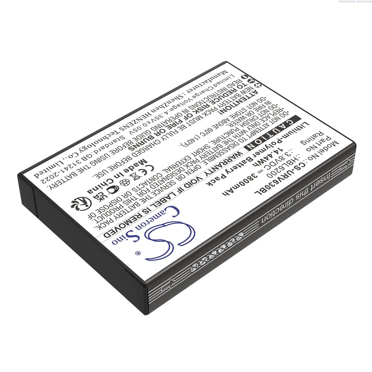 Dark battery pack underside with safety text, blue logo, and certification icons