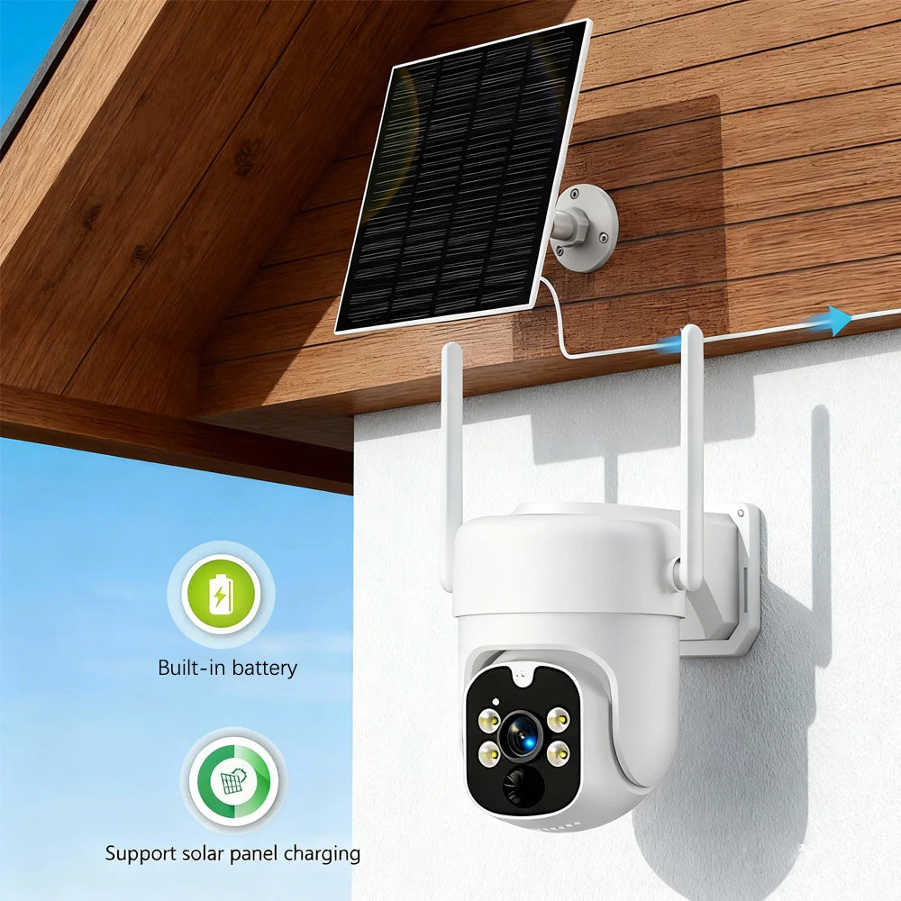 5MP EseeCloud Wireless Solar Outdoor Wireless PTZ Camera Built-in Battery 365 Days Standby Surveillance Camera With Solar Panel