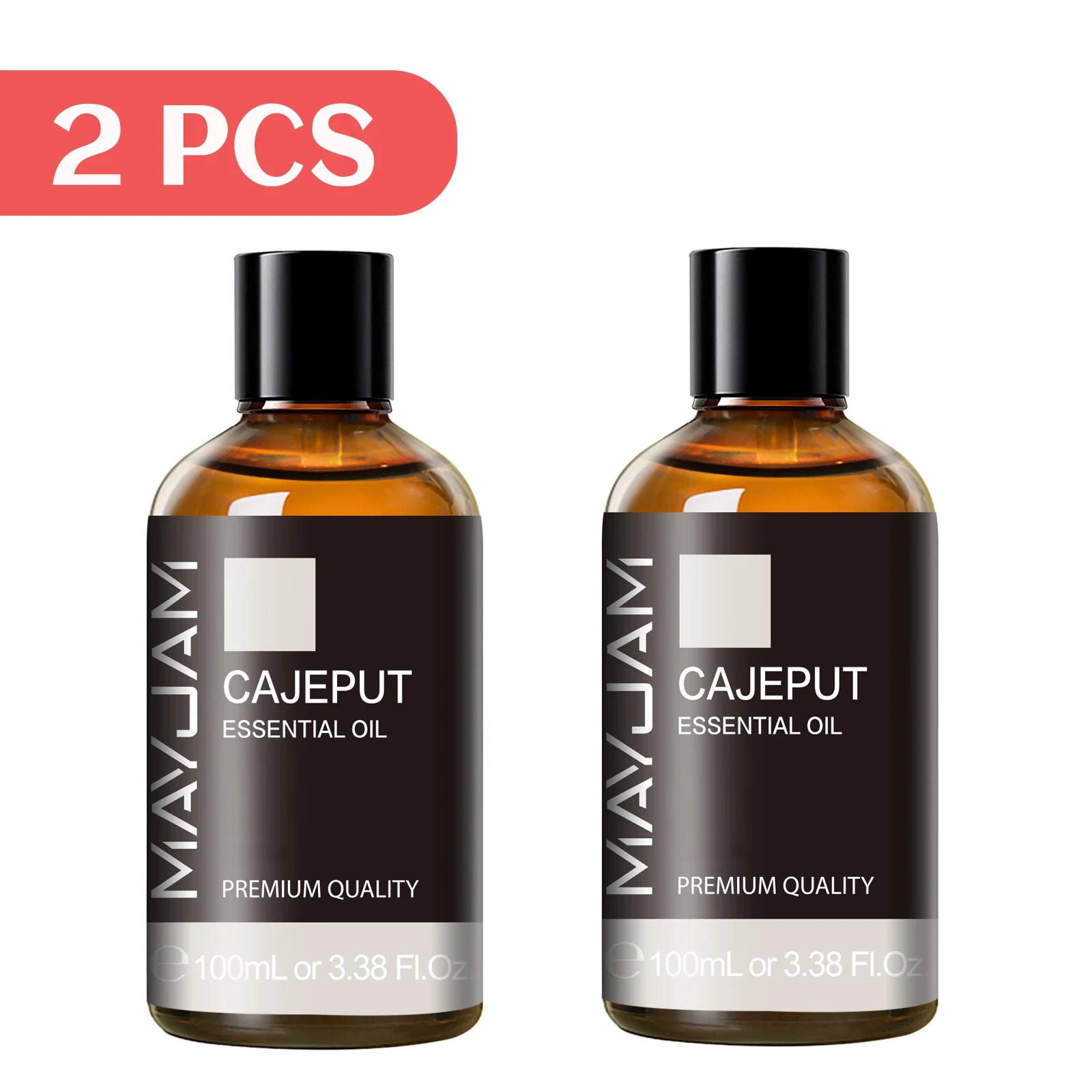 Cajeput essential oil, 2-pack amber bottles with black caps, 100ml.