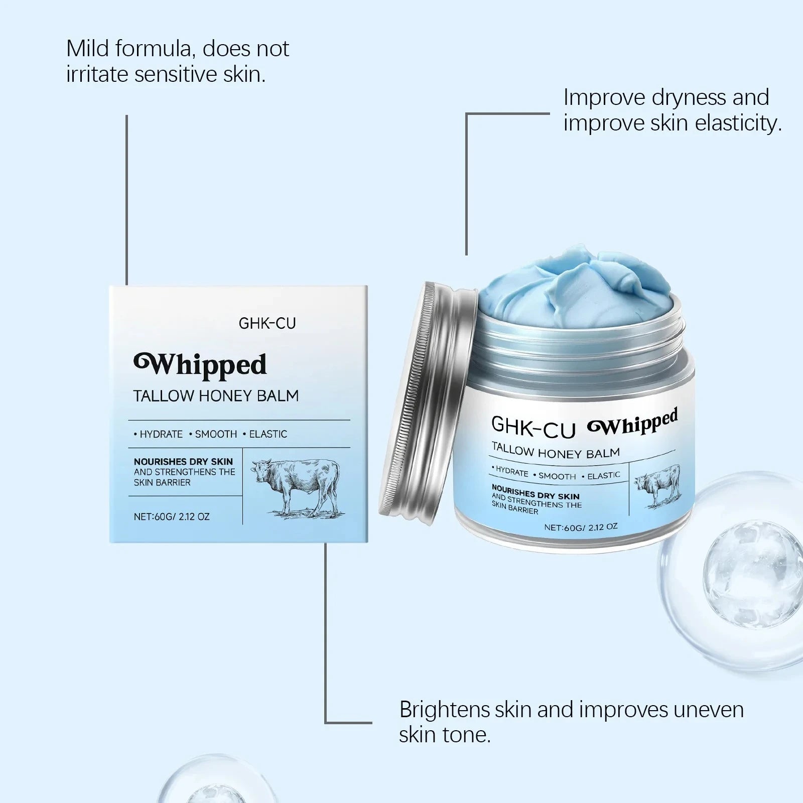 GHK-Cu Copper Peptide & Beef Tallow Blue Balm with Manuka Honey – Moisturizer for Mature, Dry, Sensitive Face & Body Skin