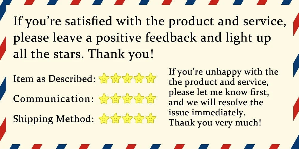 Service feedback message banner with star ratings and thank you note