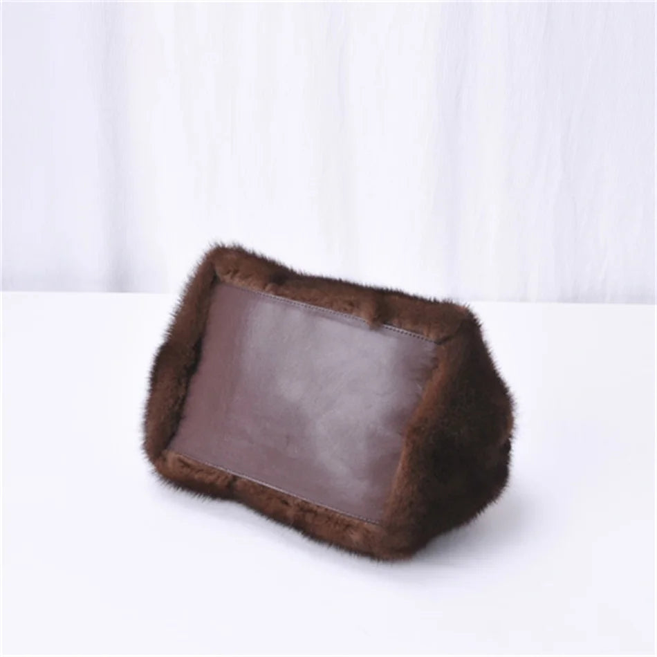 Women's Mink Fur Handbag 2026 New Fashion Designer Fluffy Fur Wrist Bag Large Capacity Soft Shopping Bag Girl Cute Handbag