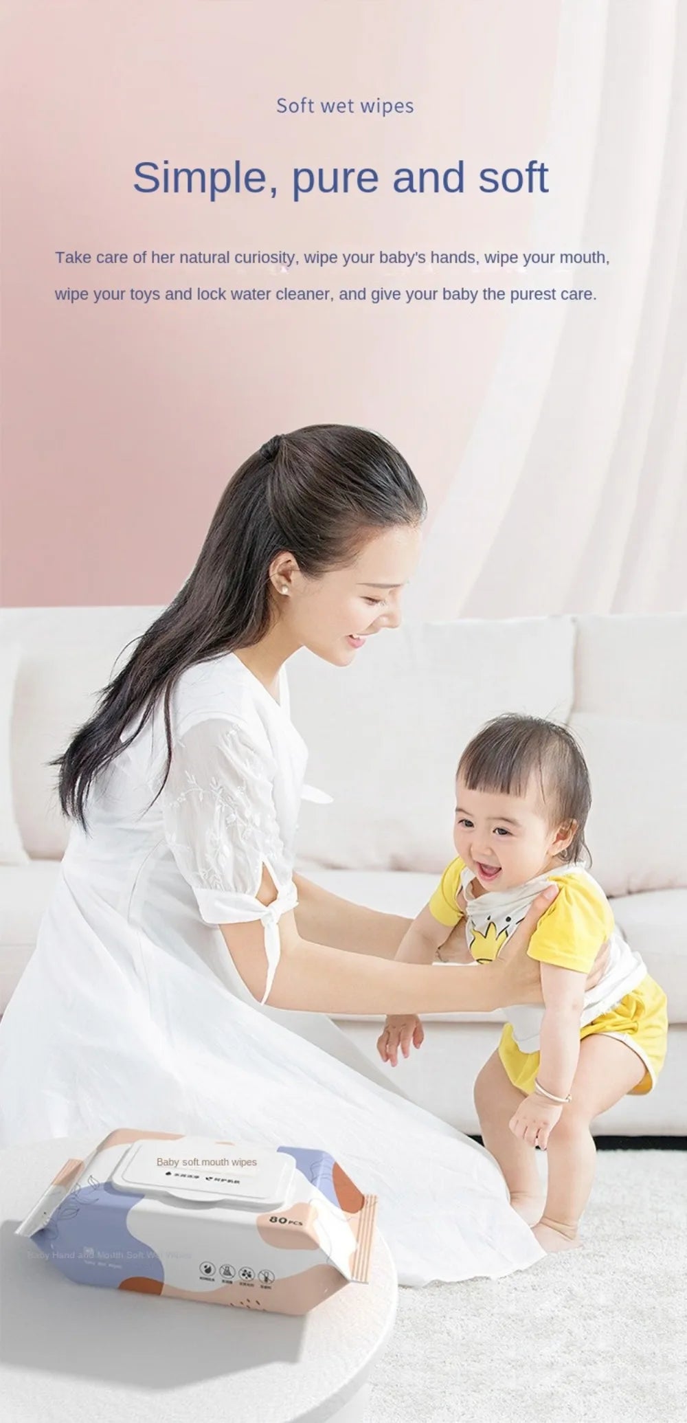 80pcs/bag New Multipurpose Baby Wet Wipes Large Size Gentle Cleaning Cleaning Wipes Soft Texture Wet Wipes Paper Baby Care