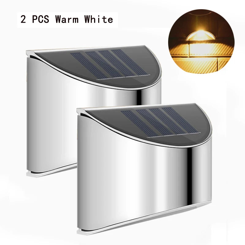 6Pcs Solar Garden Light Stainless Steel Courtyard Wall Lamp Waterproof Outdoor Lighting Emergency Patio Step Garden Fence Street