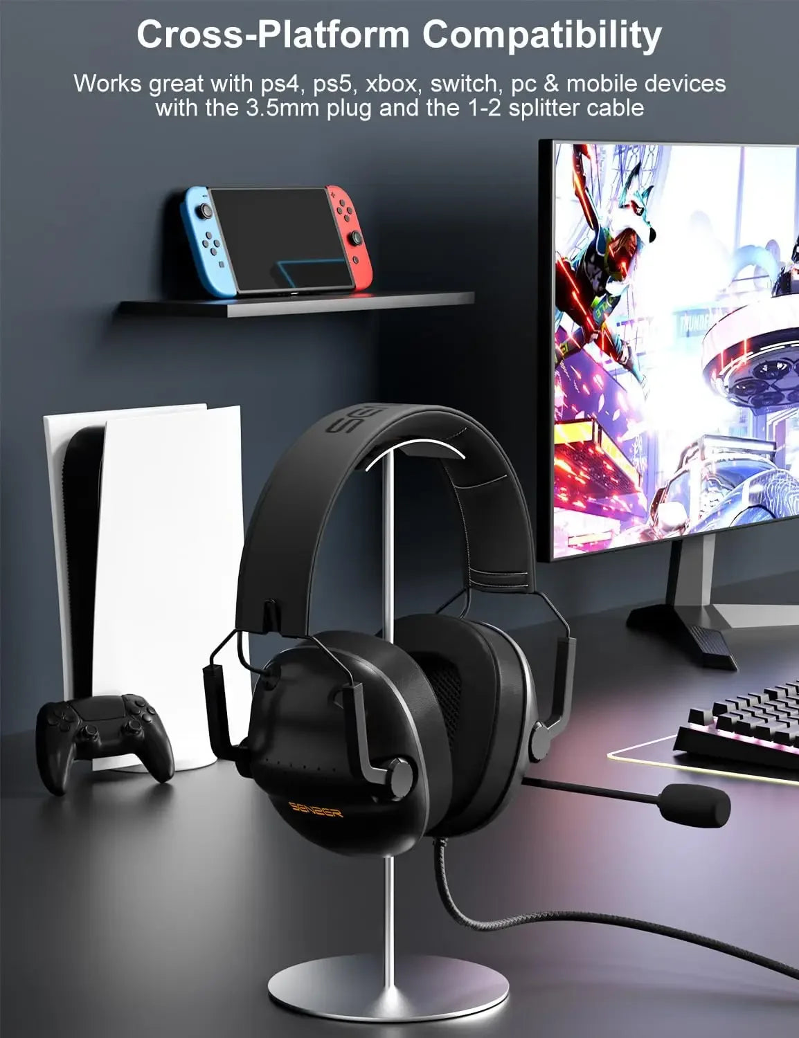 Wireless Gaming Headset for PC PS5 Xbox - Tidesmit 01 Black Tidesmit