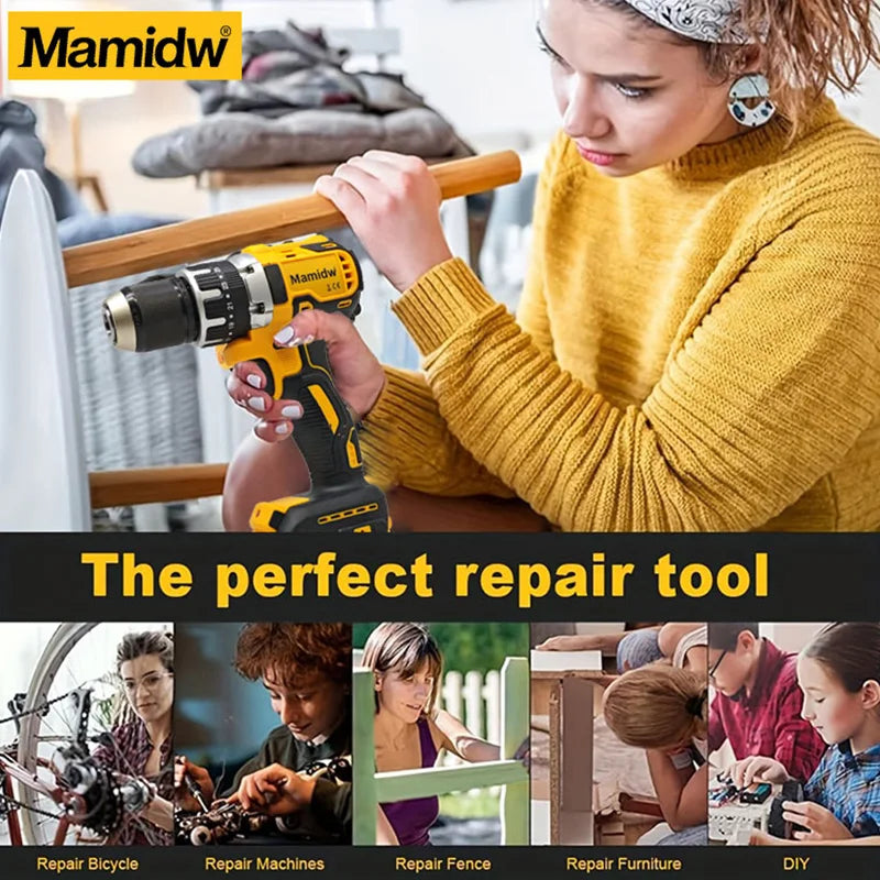 Mamidw 25+3 Multi-speed Torque Adjustment Brushless Electric Drill, Ergonomic Design, Durable Build, Compact Design, Sturdy Construction, Powerful Cordless Screwdriver (Tool Only) for DEWALT 20V Battery PIN Power Tool