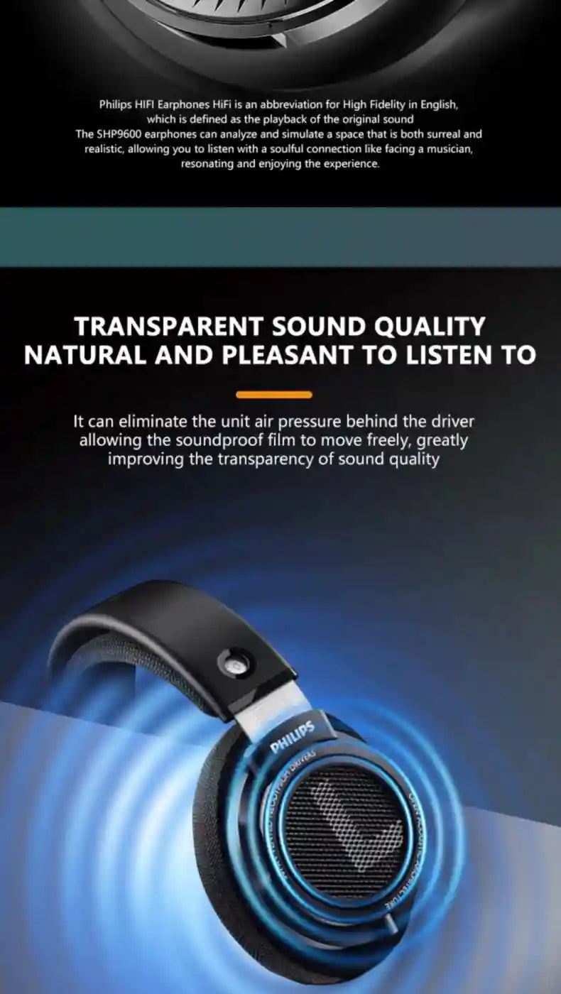 Wired HiFi Open Back Studio Headphones - Black Over Ear Monitor Tidesmit
