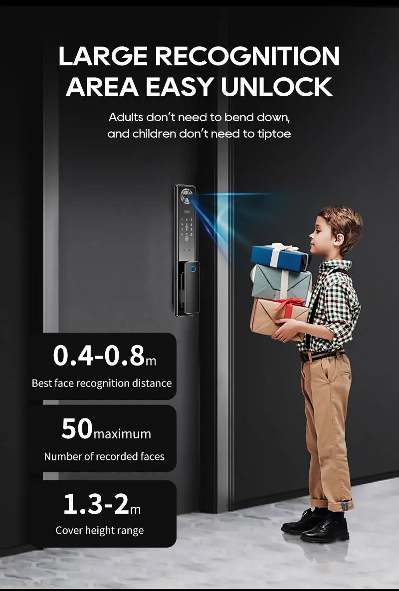 SANKESONG 3D Face Recognition Smart Door Lock,Palm Vein Recognition Video Smart Lock with Camera,Build-in WiFi,APP Control