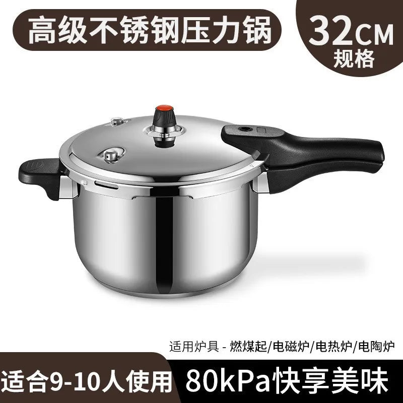 Stainless steel pressure cooker, 32cm size, black handle with red pressure knob
