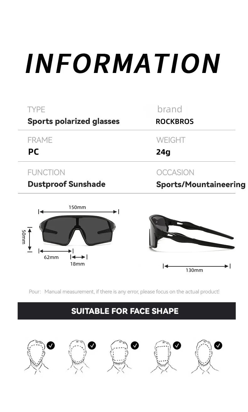 ROCKBROS Fashion Brand Men Women Bicycle Photochromic Eyewear MTB Bike FishingRunning CyclingSports Sunlasses Comfortable Goggle