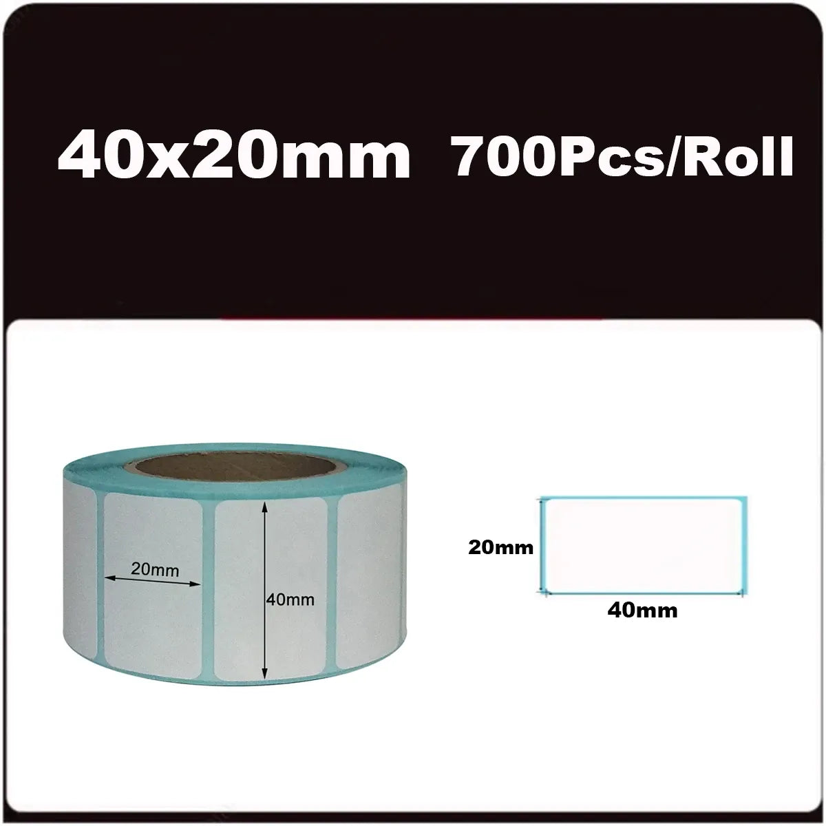 40x20mm blank white thermal labels roll, 700 pcs per roll, rectangular label layout