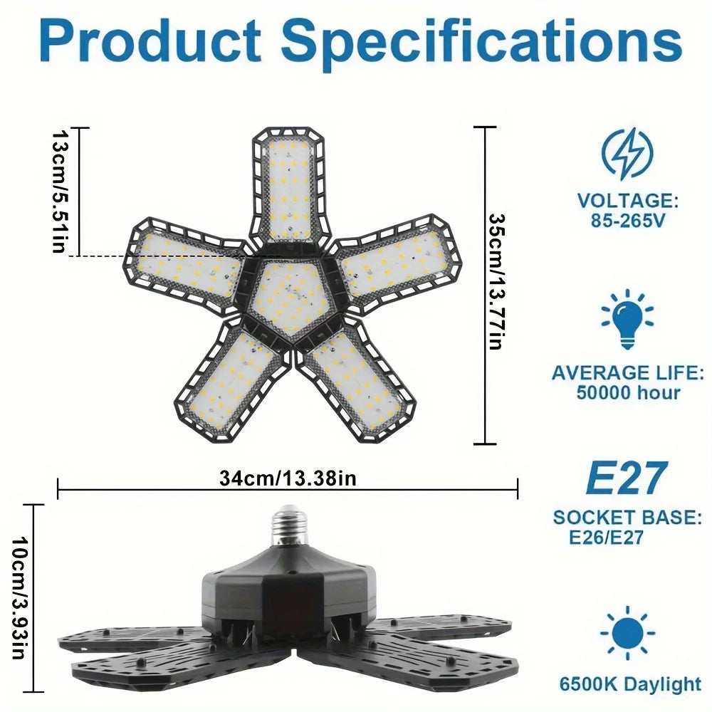1/2/4PCS LED Garage Lights with 5+1 Adjustable Panels E26/E27 Ceiling Lamp Super Bright LED Shop Light for Industrial Lighting