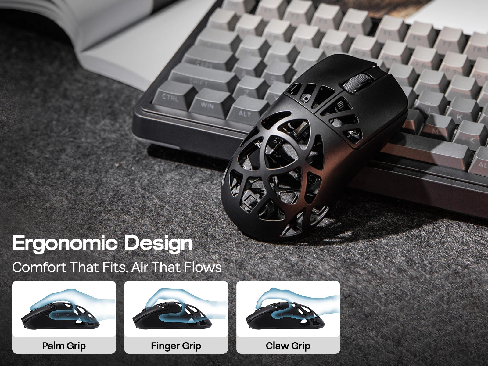 EPOMAKER Carbon X Gaming Mouse Wired/2.4G/BT Wireless Ultra-Lightweight Carbon Fiber Shell Mouse with PAW3950 Sensor 300mAh