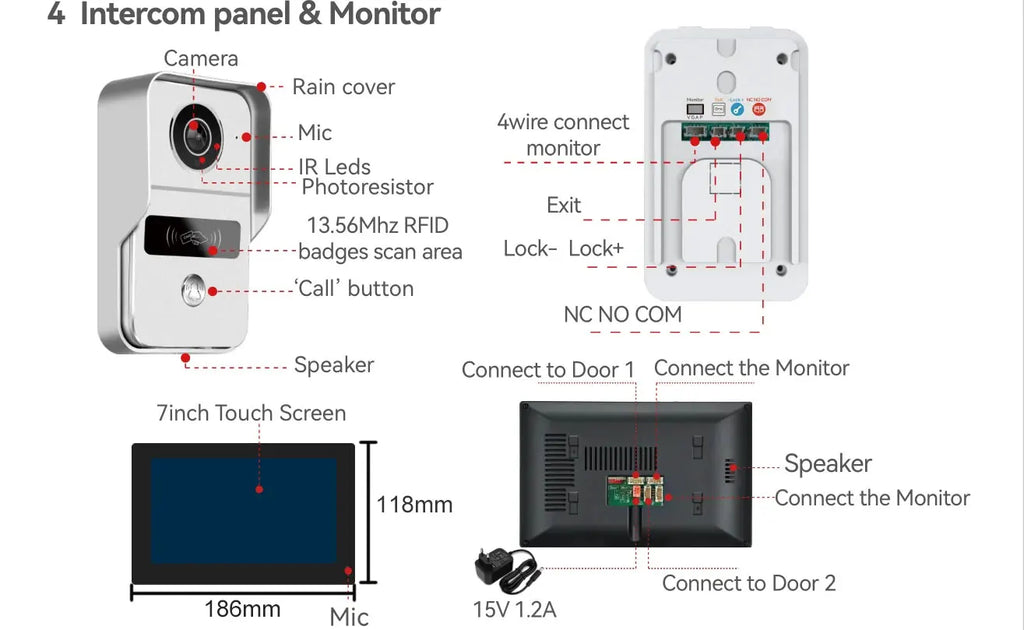 Tuya 7 inch LCD Wired Doorbell Wireless Wifi Smart Video Doorphone 2/3 Monitor HD 1080P Camera IC Card Unlock Intercom System