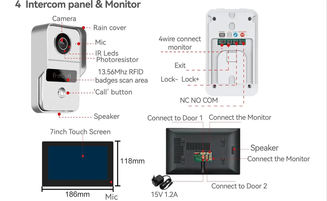 Tuya 7 inch LCD Wired Doorbell Wireless Wifi Smart Video Doorphone 2/3 Monitor HD 1080P Camera IC Card Unlock Intercom System