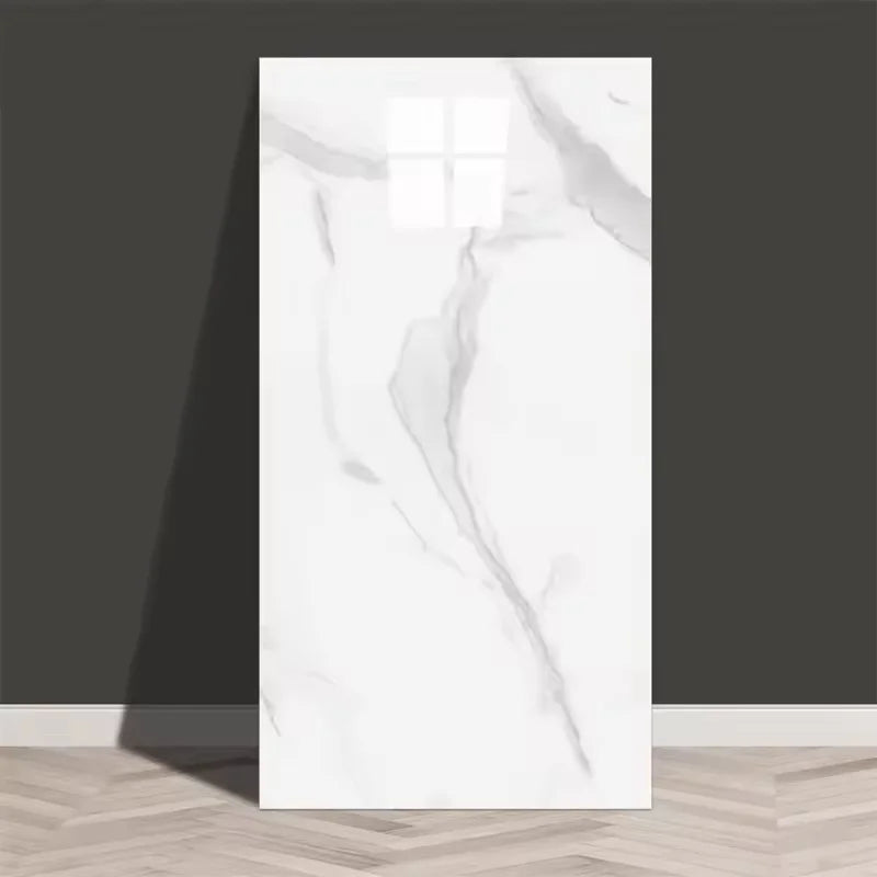 White marble-look self-adhesive PVC tile sticker sheet with subtle grey veins, 30x60cm