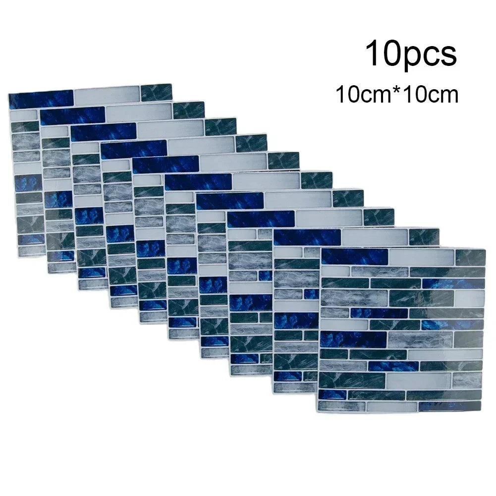 10pcs Self Adhesive Tiles Stickers Marble Mosaic Embossing Tile Stickers Kitchen Bathroom Waterproof  Wall Decals Decoration ﻿