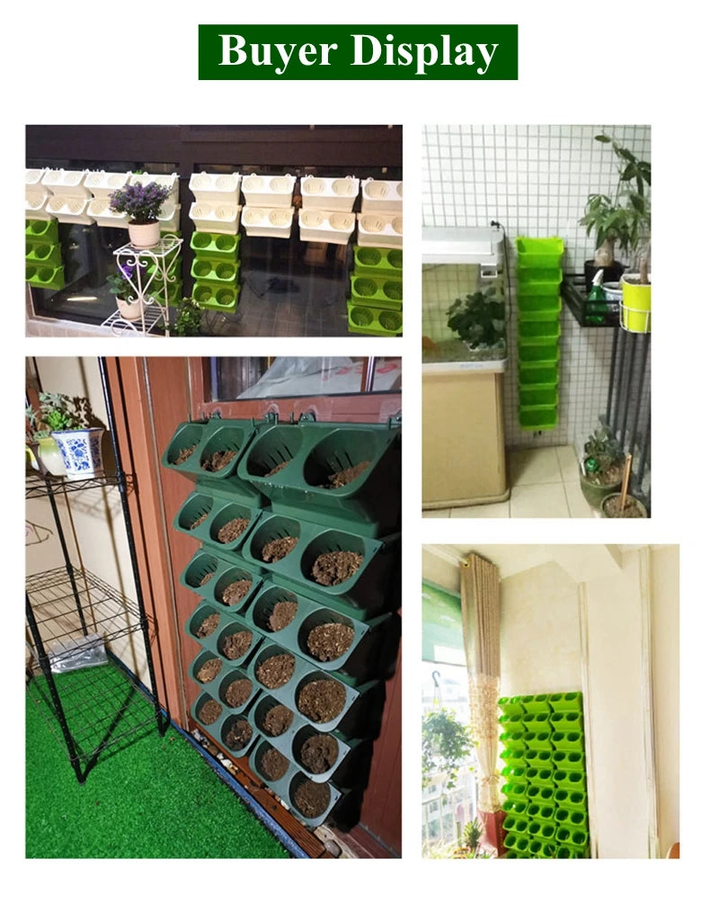 Stackable modular wall planter with multiple oval cups in dark green and white