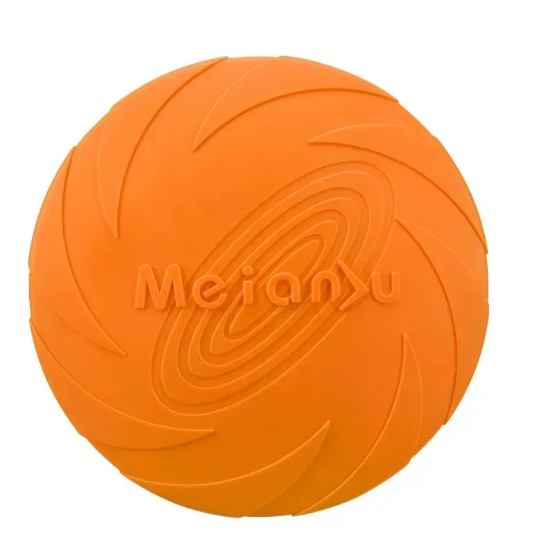22cm orange silicone frisbee dog toy for interactive outdoor play. Chew-resistant flying disc for puppies and adult dogs.