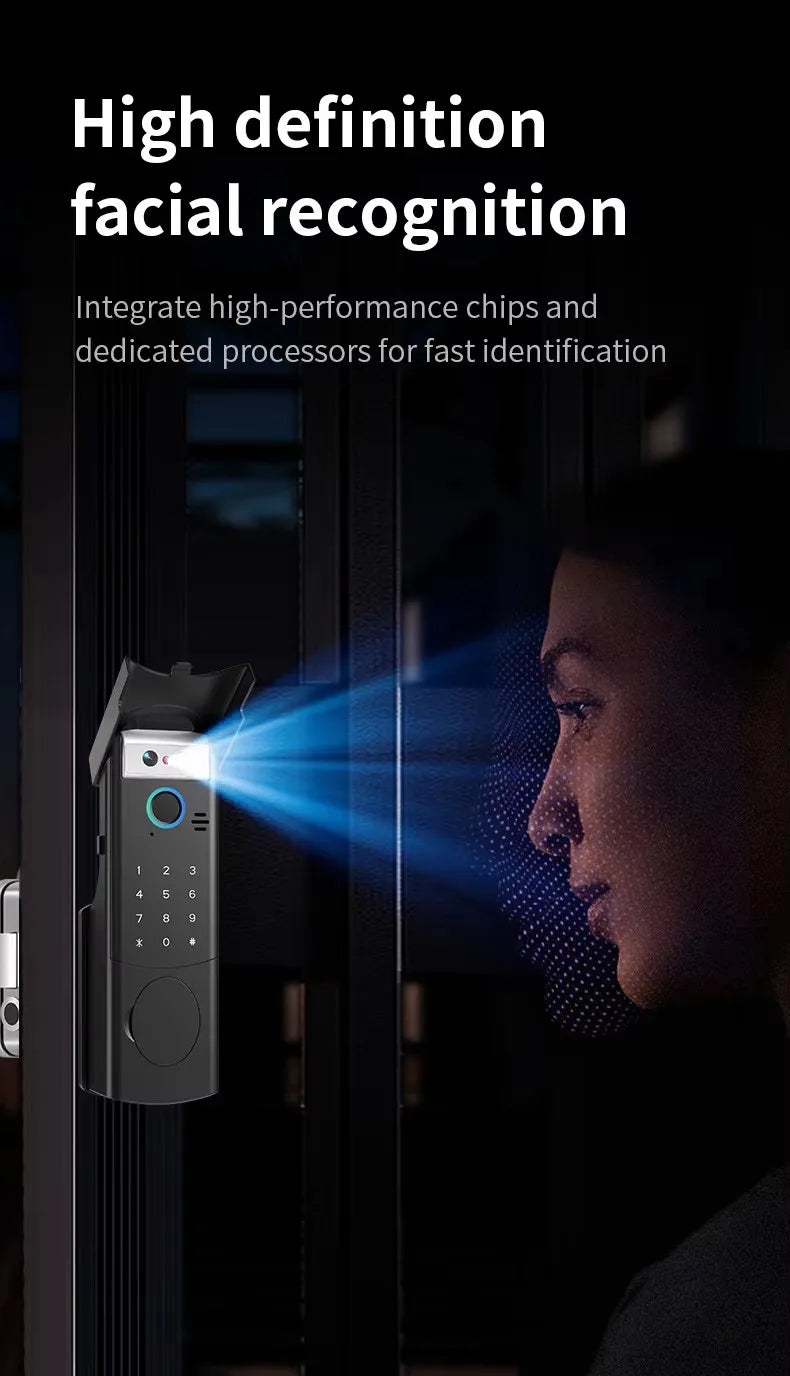 Waterproof  Support Tuya App Wifi Lock 3D Face Recognition Digital Code Keyless App Fingerprint Lock With Rechargeable Battery