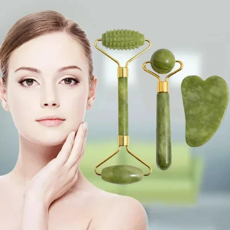 Jade Roller and Gua Sha Set | Natural Stone Facial Lifting Massage Tool Body Shaping Massage Equipment Tidesmit