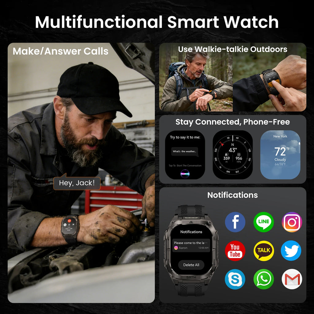 KOSPET TANK M4C Smartwatch for Men Tactical Outdoor Watch with Walkie-Talkie & GPS Military-Grade Durability 5ATM Waterproof