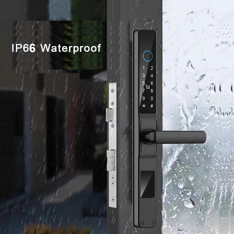 Tuya Wifi App Waterproof Smart Aluminum Door Lock Euro Double Hook Mortise Fingerprint Password Electronic Sliding Door Lock