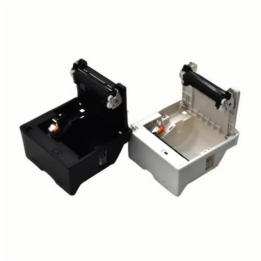 Open thermal printer module showing black and white housings and inner mechanism