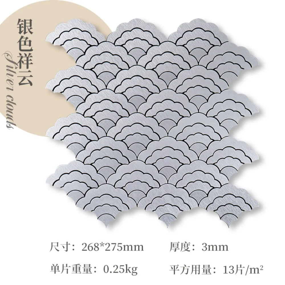 268x275mm Self-Adhesive Aluminum-Plastic Mosaic Wall Sticker Auspicious Cloud for Living Room Kitchen Bathroom DIY Waterproof