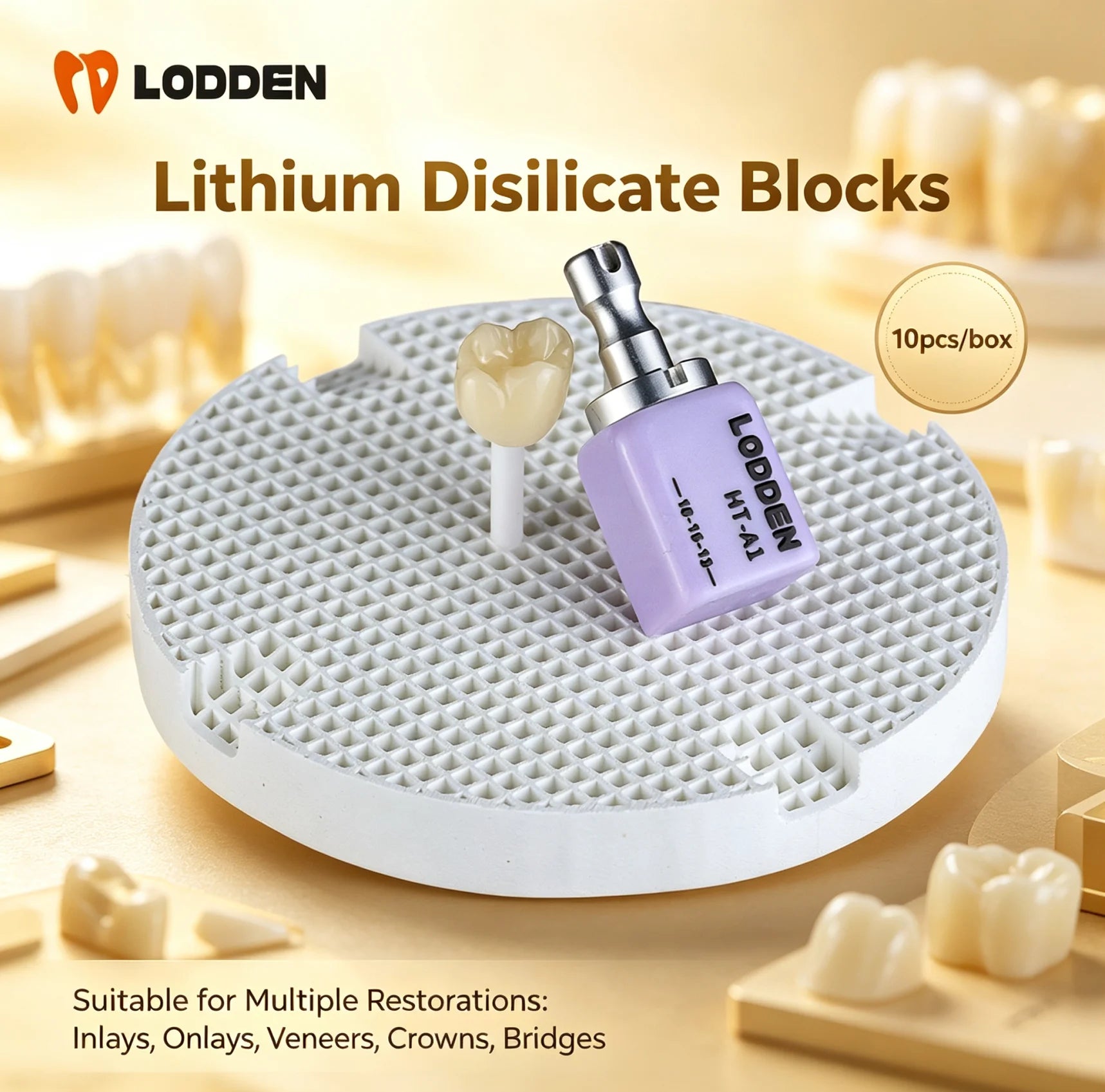 Lodden 10PCS Lithium Disilicate C14 Dental Glass Ceramic Blocks CAD CAM Sirona Cerec Block HT LT MT Lab Veneer Dentist Materials